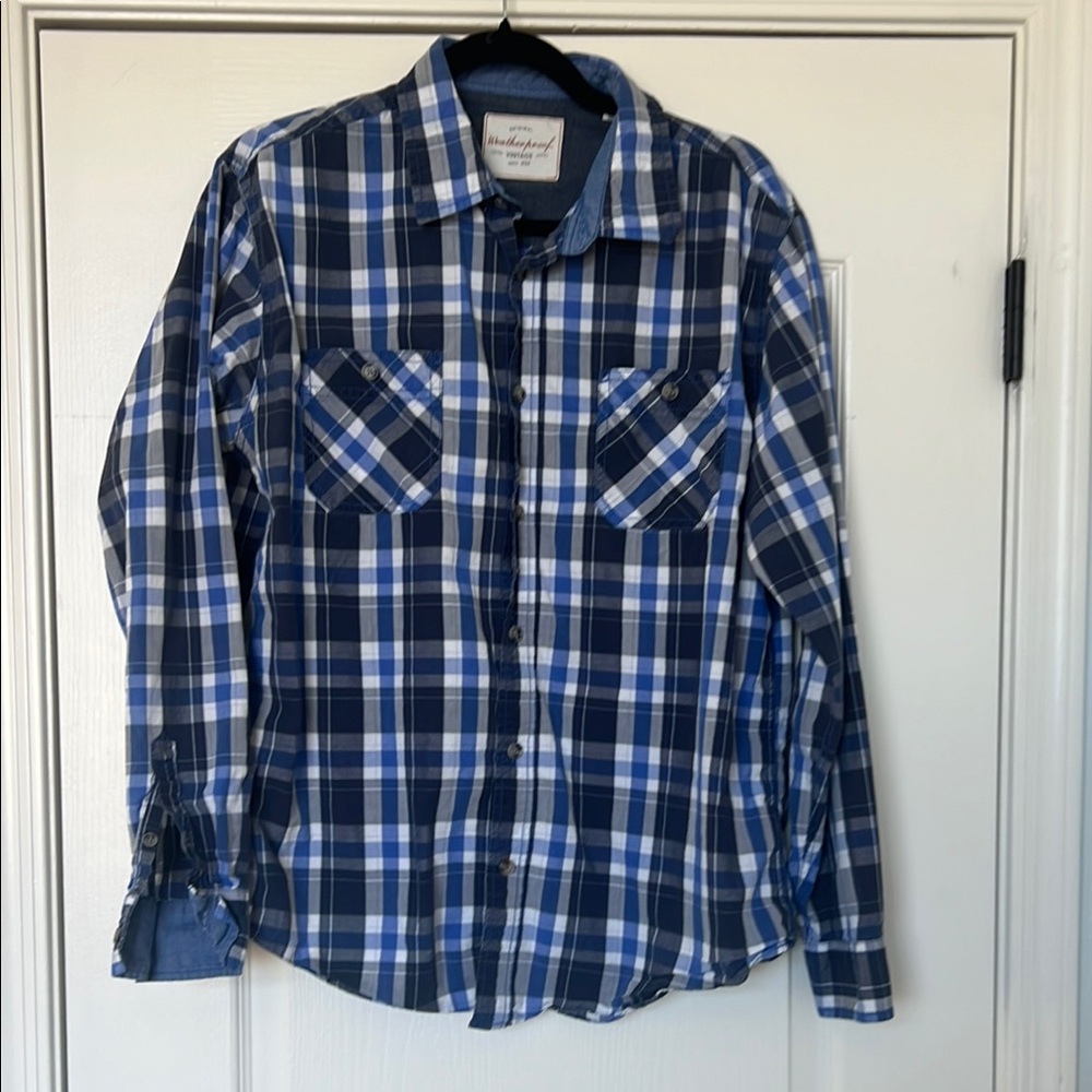 Original Weatherproof Vintage Navy and White Plaid Shirt